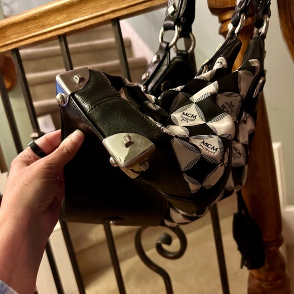MCM Black and White Checkered Shoulder Bag - Picture 7 of 15
